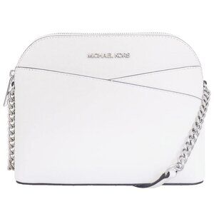 New Michael Kors Jet Set Travel Medium Dome Crossbody Leather Optic White